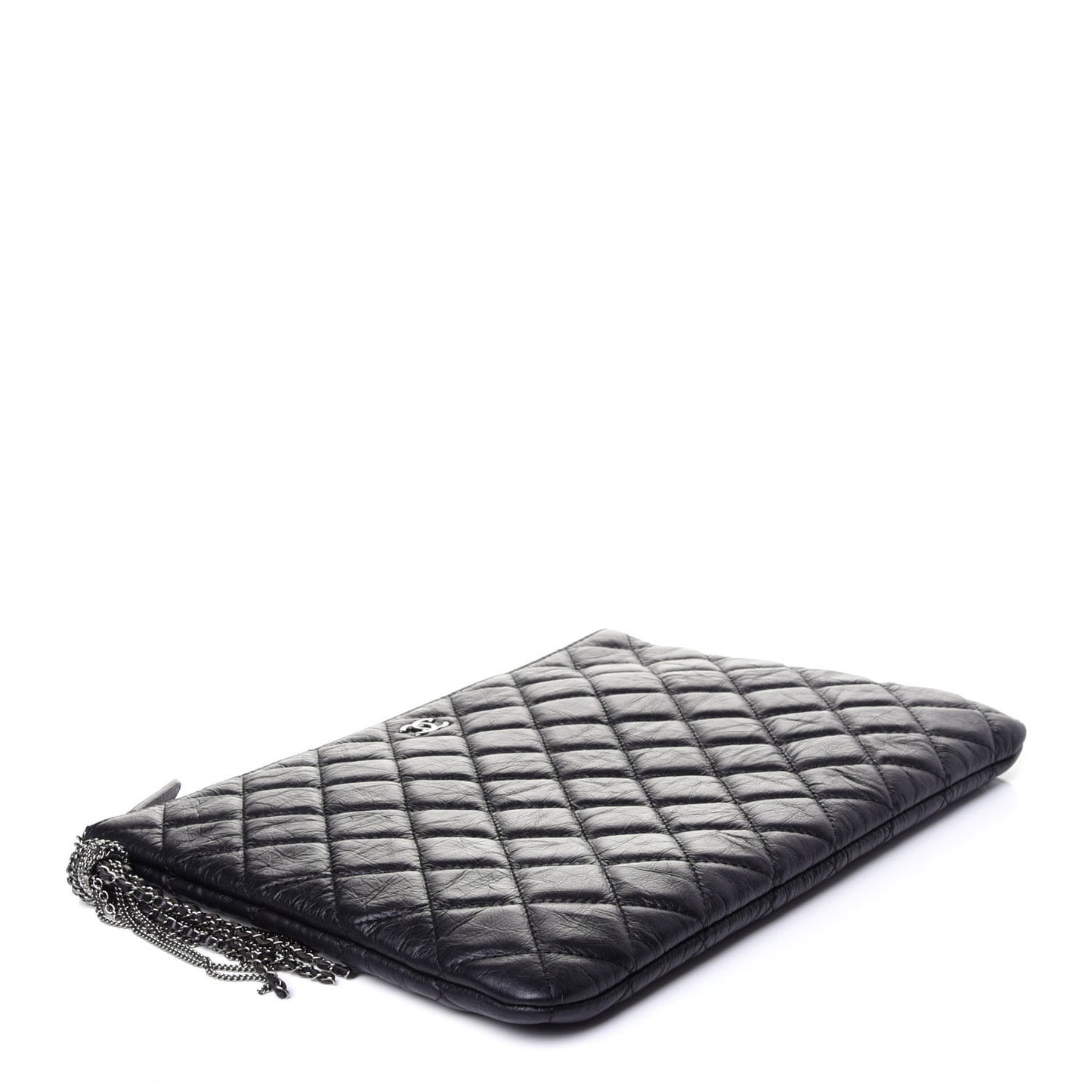 Aged Calfskin Quilted Medium Tassel Cosmetic Case Black