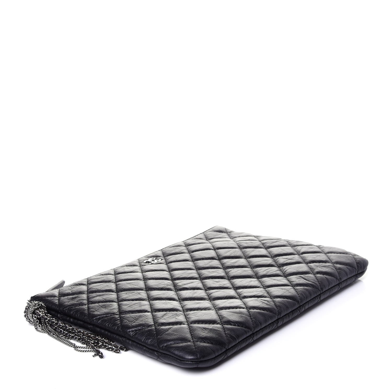 Chanel Aged Calfskin Quilted Medium Tassel Cosmetic Case Black 4 of 11