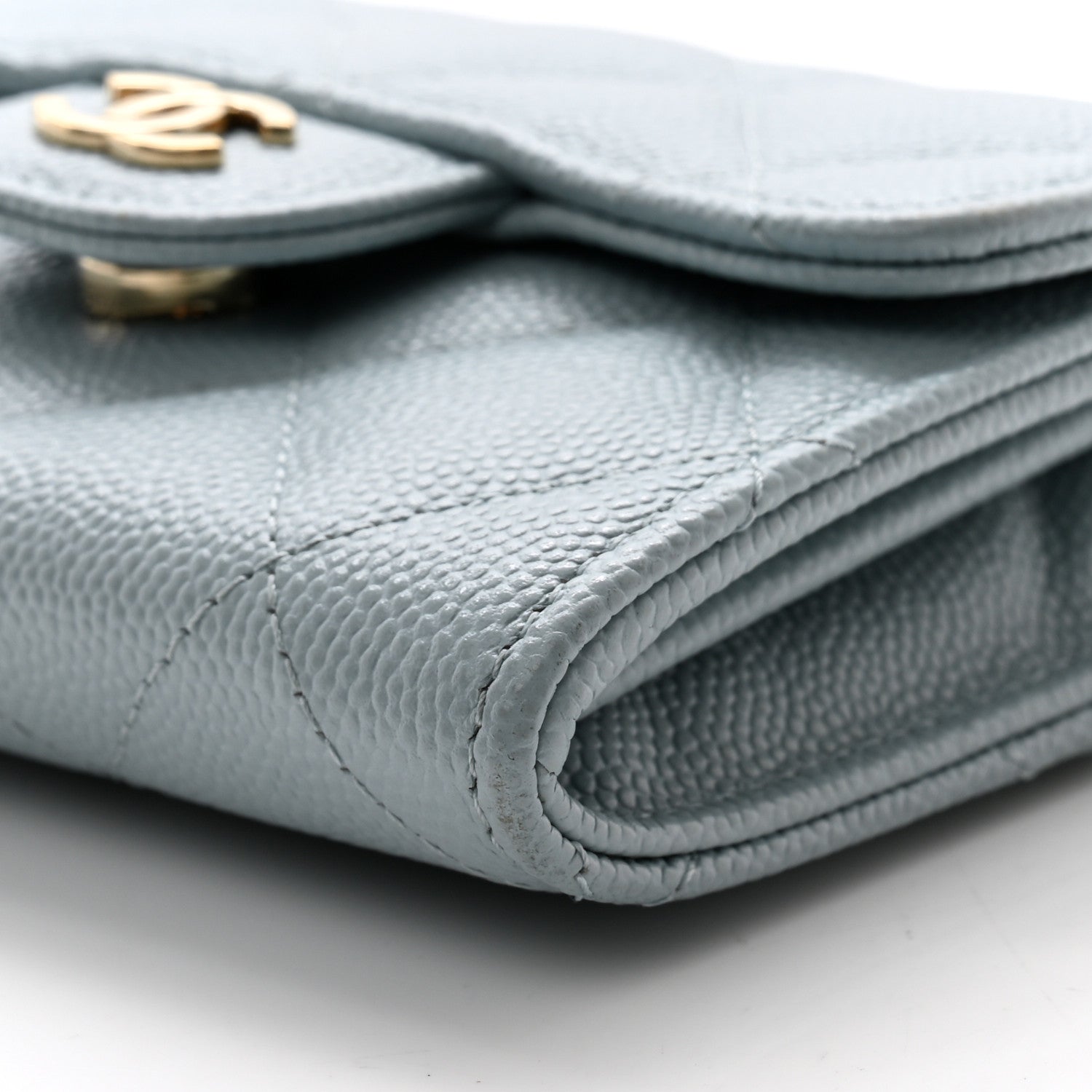 Chanel Caviar Quilted Flap Card Holder On Chain Light Blue 12 of 14