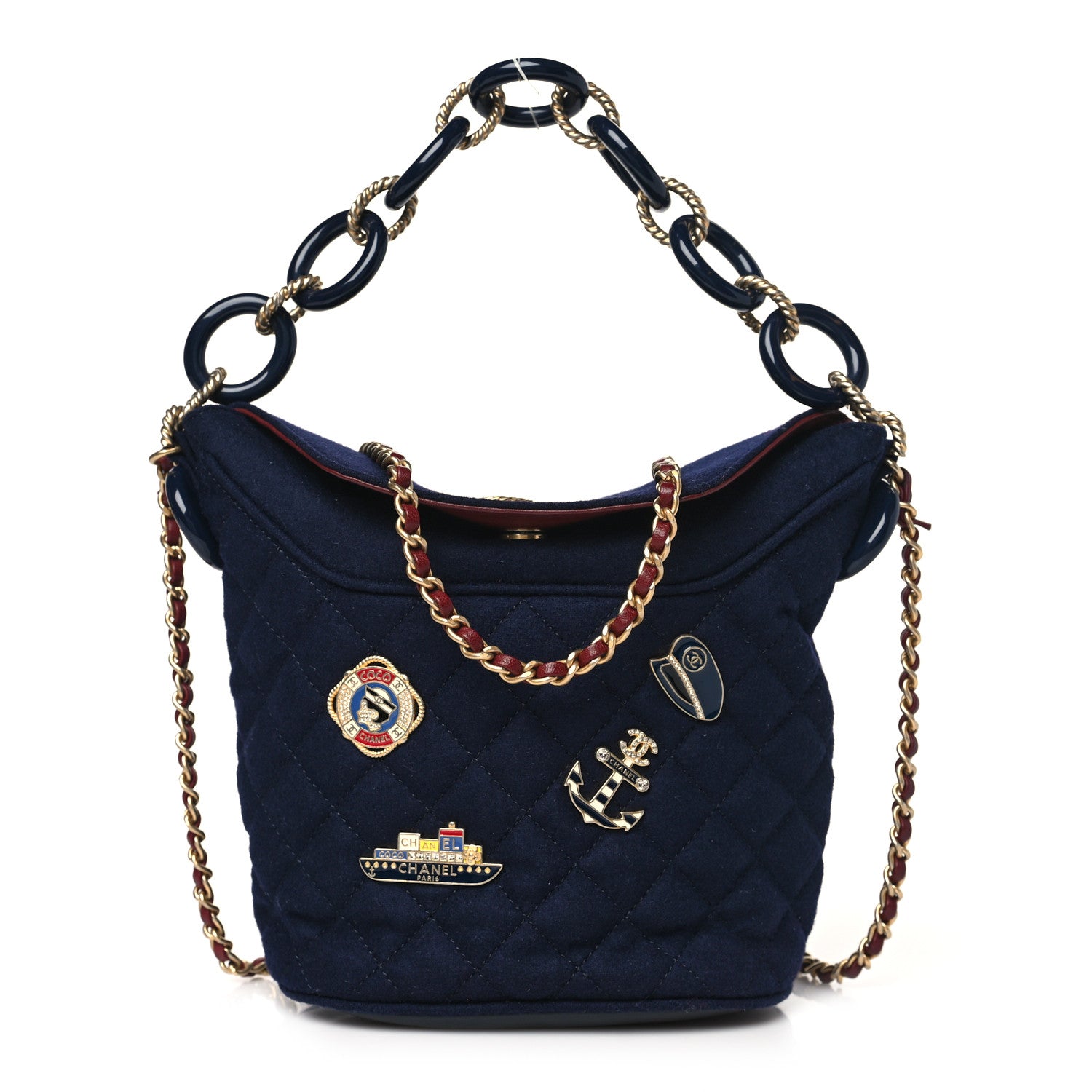 Chanel Wool Lambskin Quilted Paris Hamburg Charms Bucket Bag Dark Navy 1 of 10
