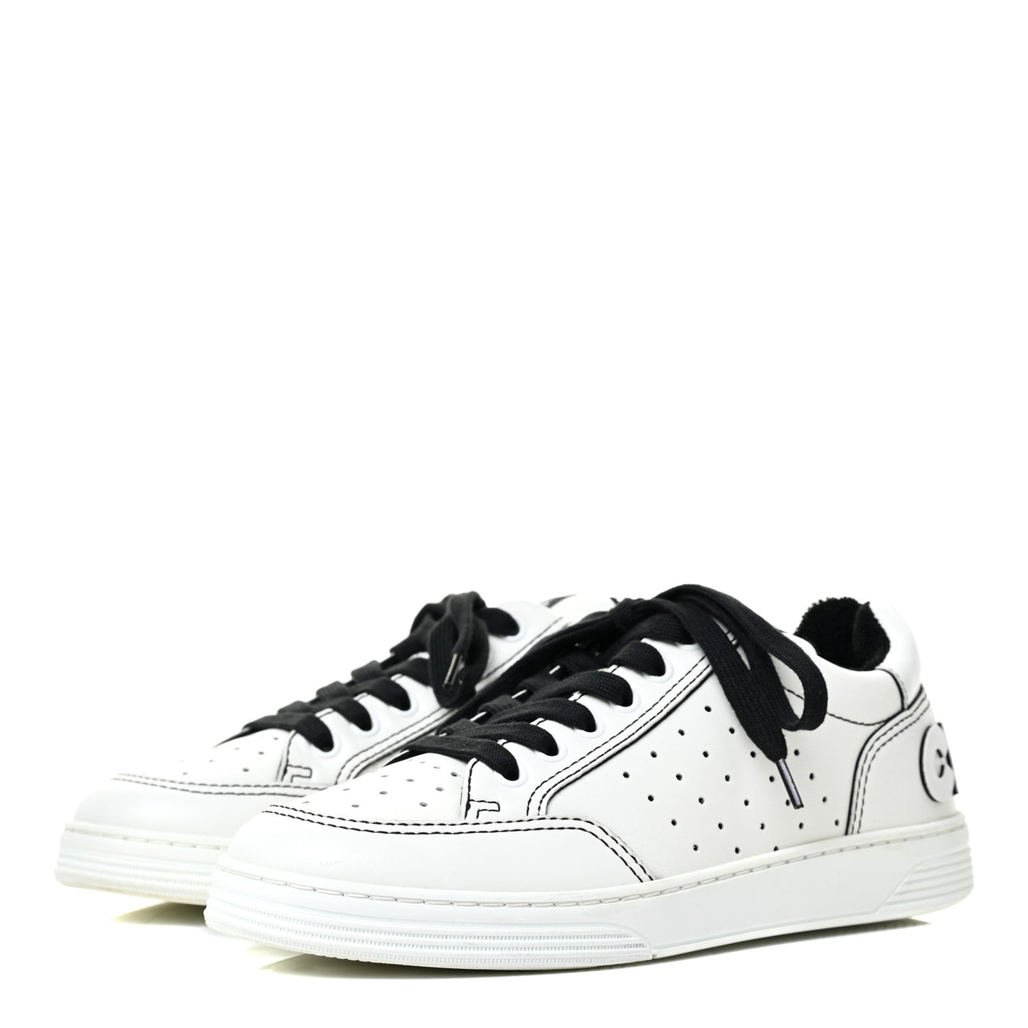 Calfskin Womens Logo Sneakers 37 Black White