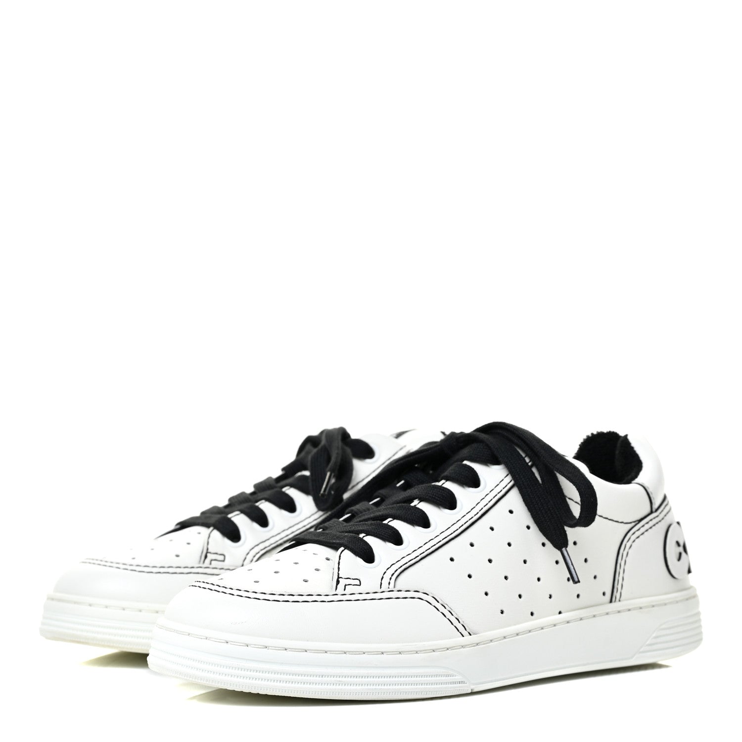 Chanel Calfskin Womens Logo Sneakers 37 Black White 3 of 10