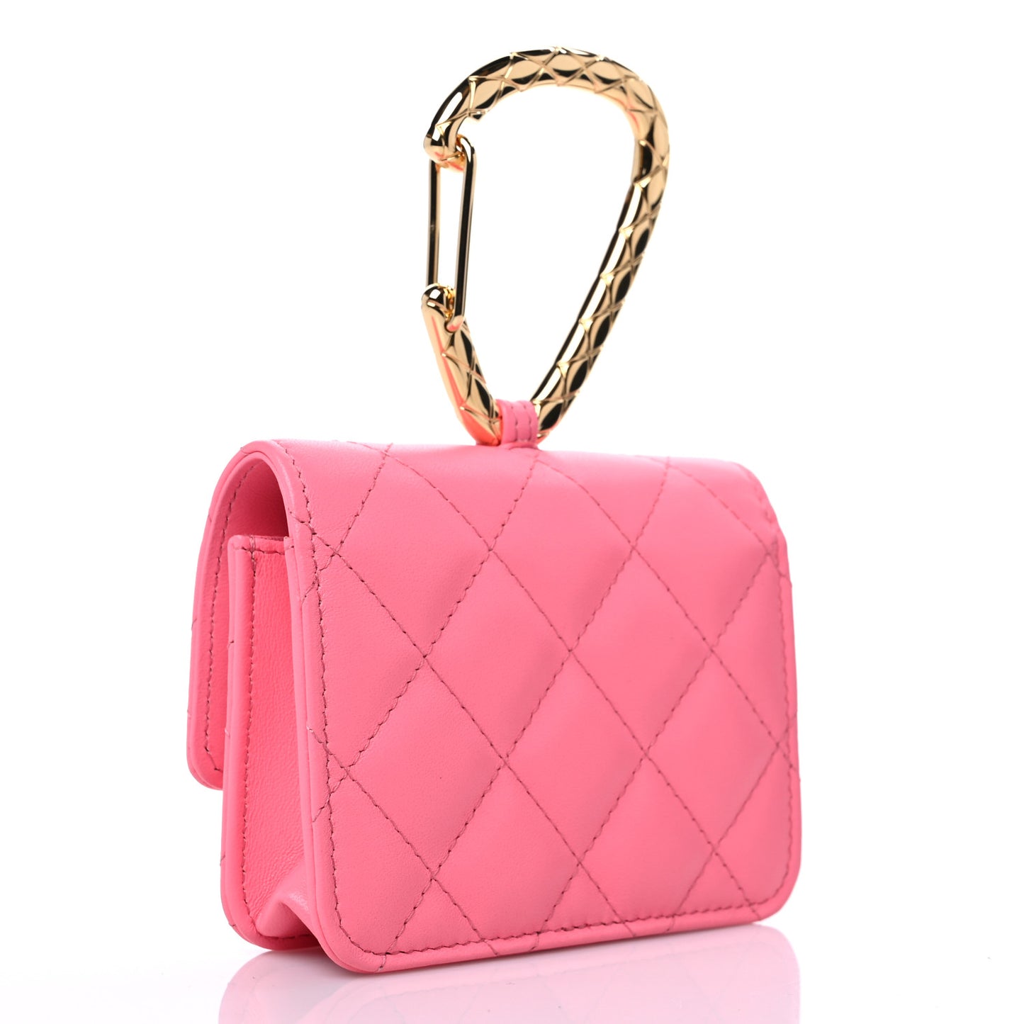 Lambskin Quilted CC Hook Card Holder Pink