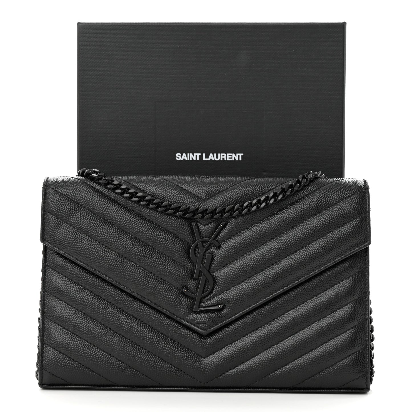 Grain De Poudre Matelasse Chevron Monogram Monochrome Chain Wallet Black