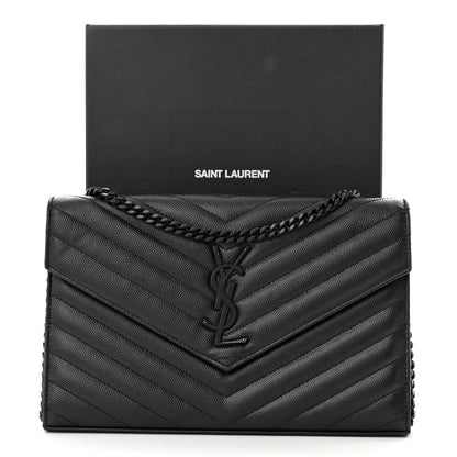 Saint Laurent Grain De Poudre Matelasse Chevron Monogram Monochrome Chain Wallet Black 13 of 13