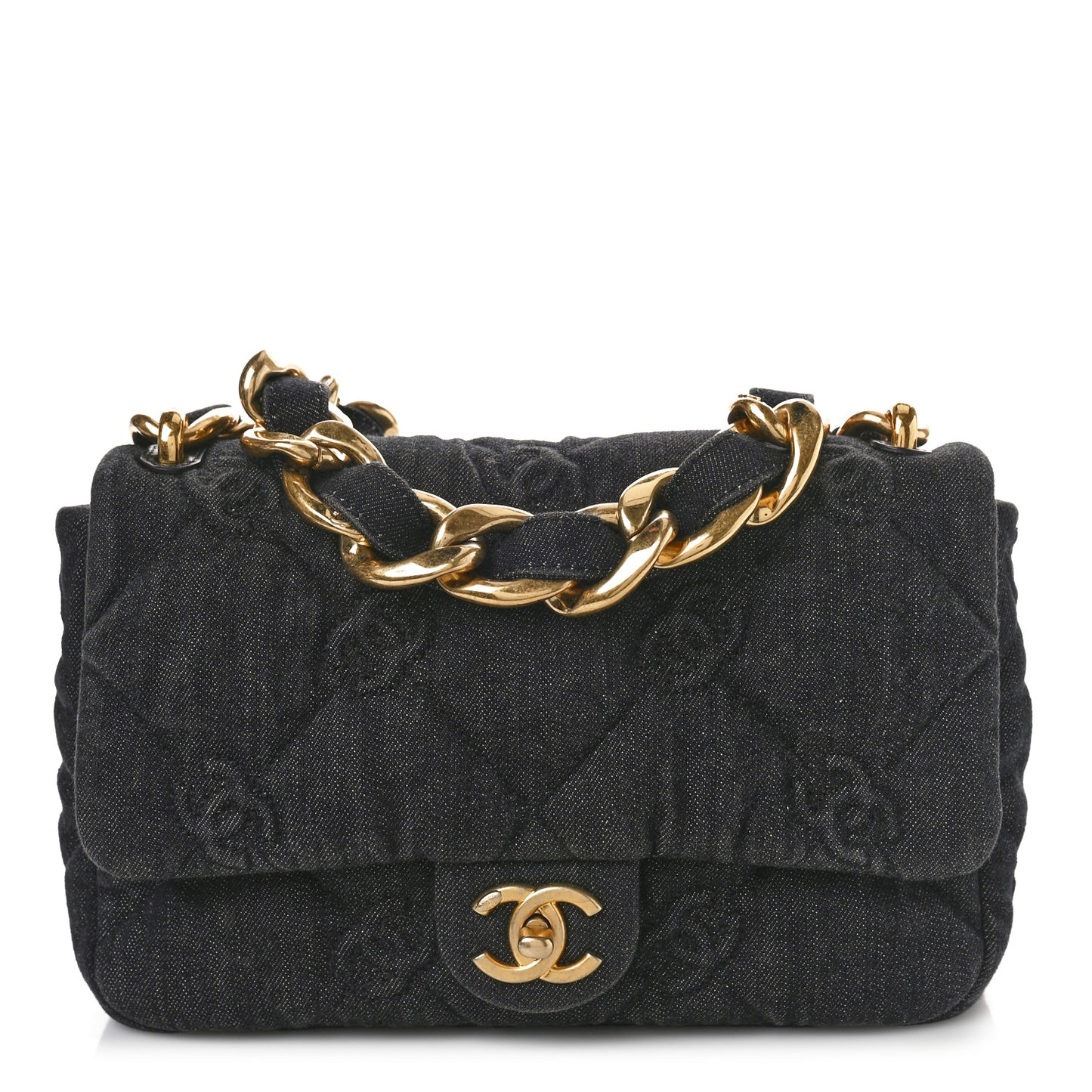 Denim Quilted Medium Funky Town Flap Black