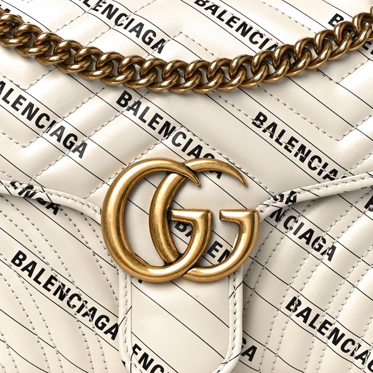 Gucci X BALENCIAGA Calfskin Matelasse Logo Print Small GG Marmont Shoulder Bag White 9 of 11