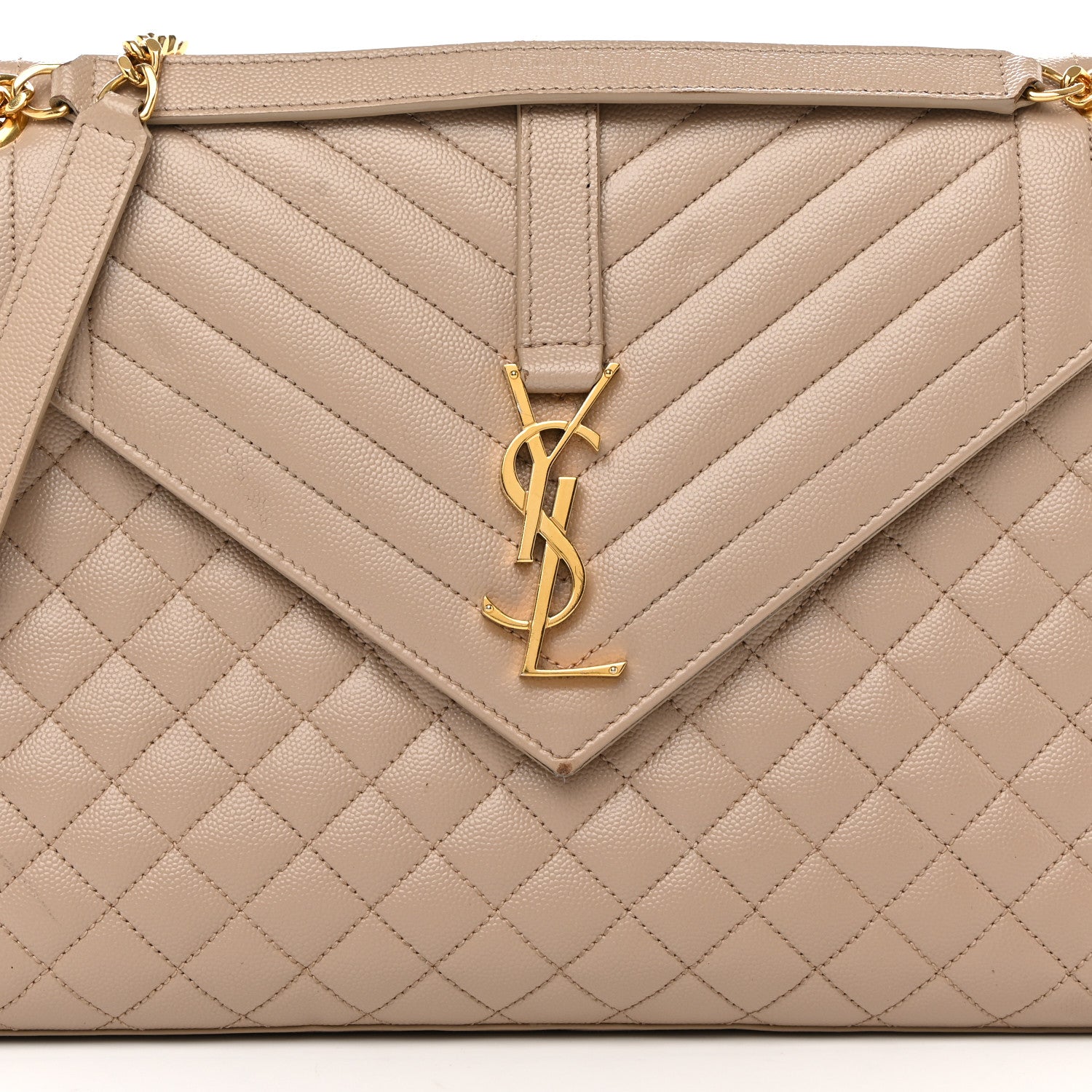 Saint Laurent Grain De Poudre Mixed Matelasse Large Triquilt Monogram Satchel Dark Beige 8 of 25