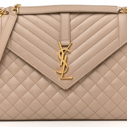 Saint Laurent Grain De Poudre Mixed Matelasse Large Triquilt Monogram Satchel Dark Beige 8 of 25