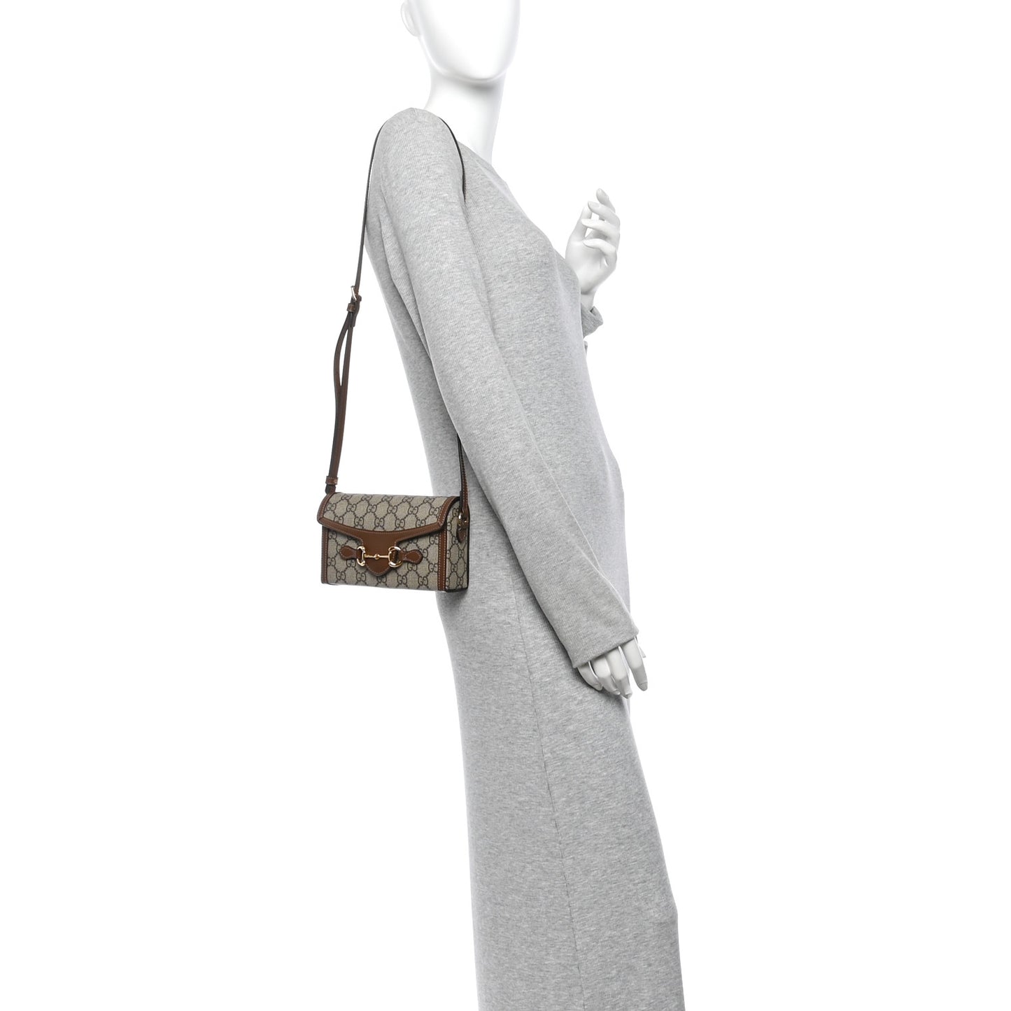 GG Supreme Monogram Mini Horsebit 1955 Shoulder Bag Beige Brown Sugar