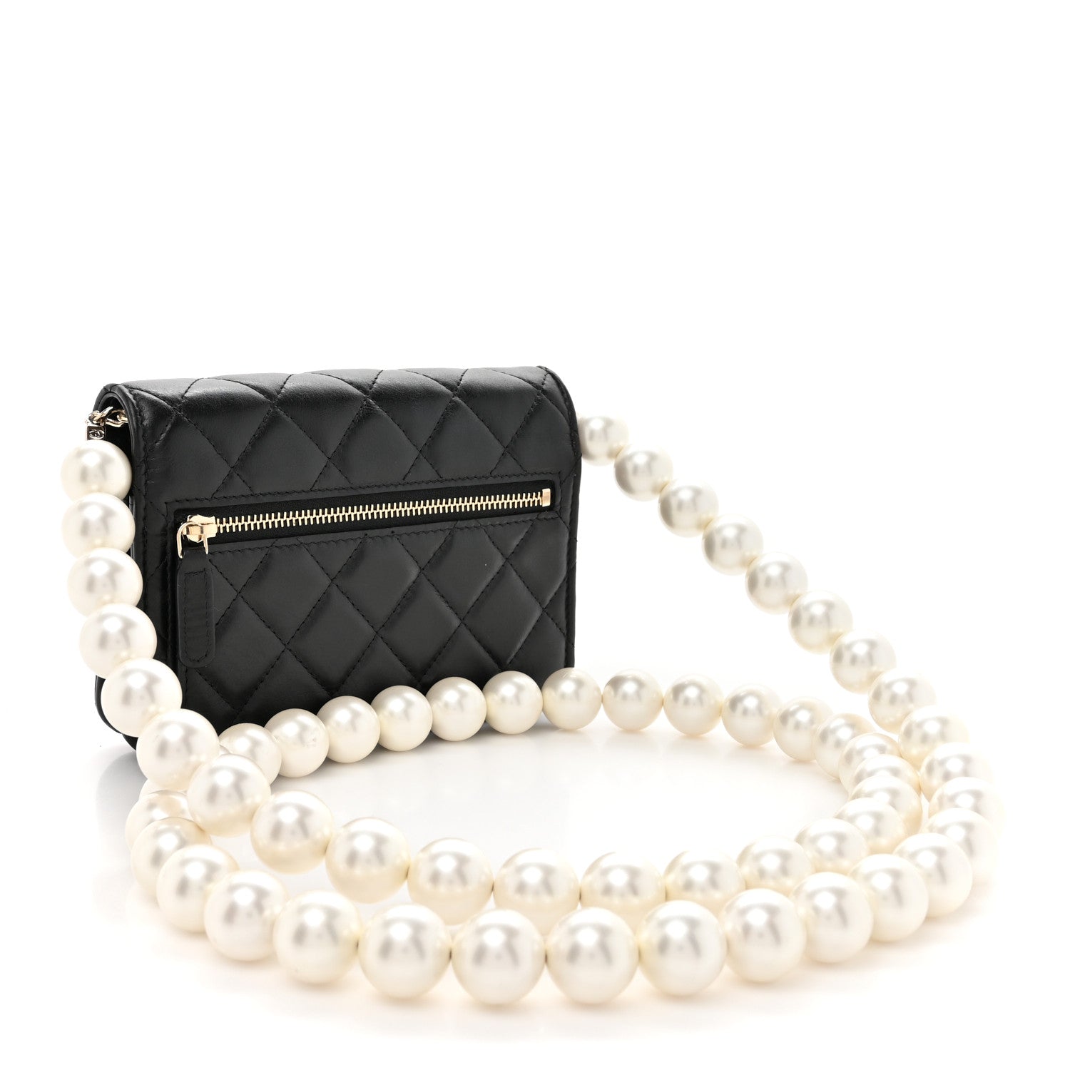 Chanel Calfskin Quilted Mini Maxi Pearls Wallet On Chain WOC Black 3 of 10