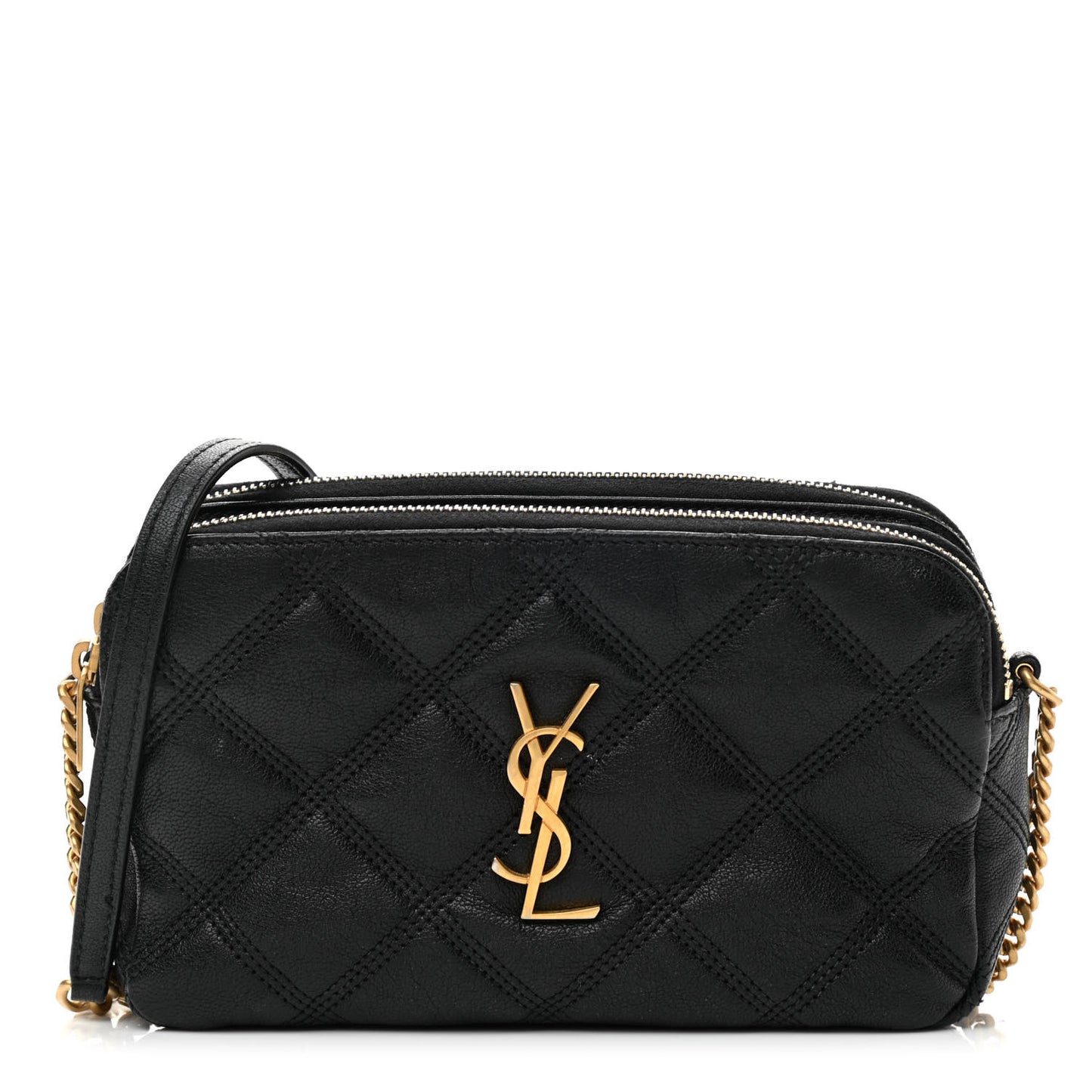 Grained Lambskin Quilted Mini Becky Double Zip Bag Black