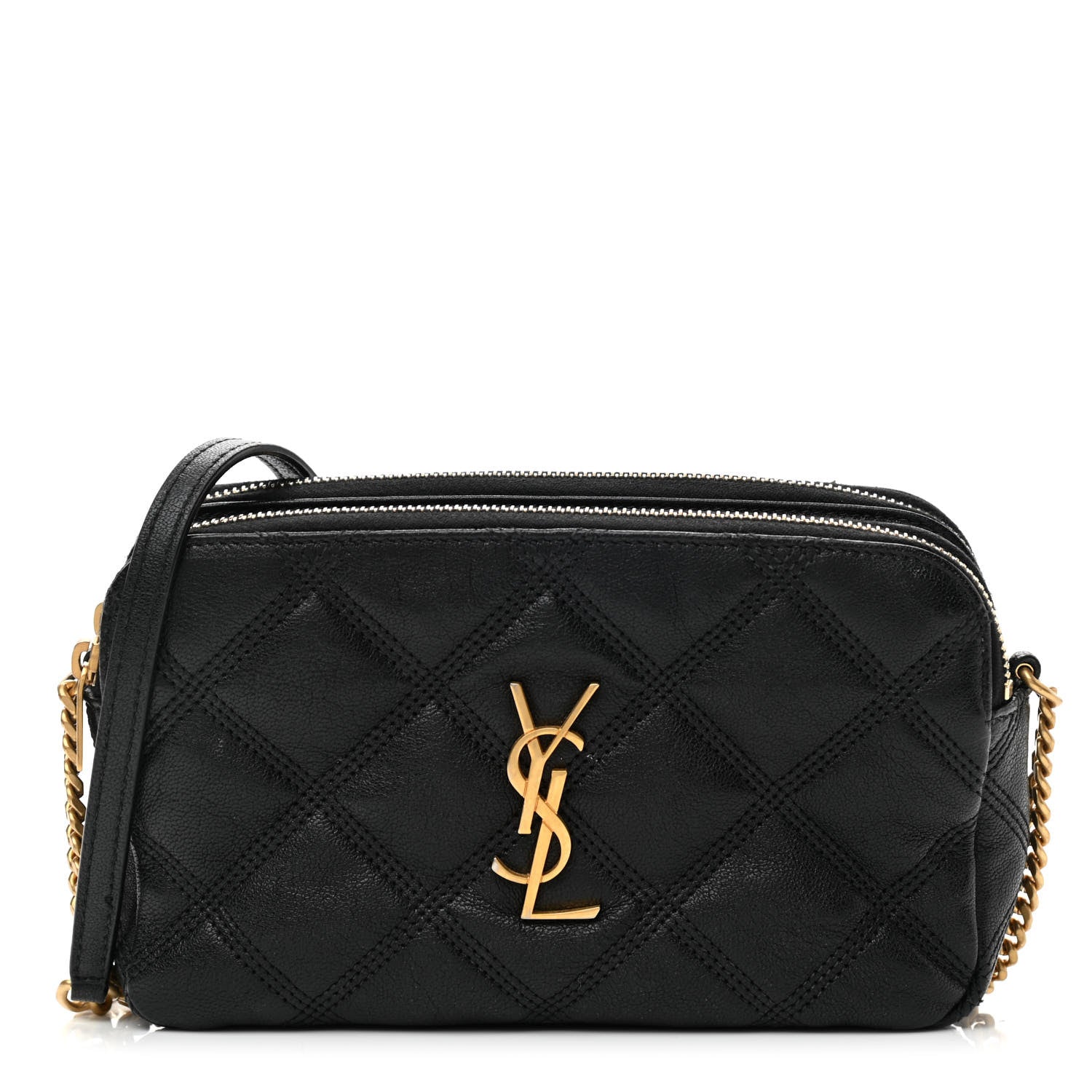 Saint Laurent Grained Lambskin Quilted Mini Becky Double Zip Bag Black 1 of 12