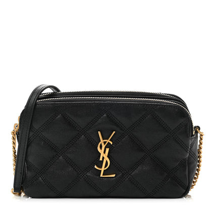 Saint Laurent Grained Lambskin Quilted Mini Becky Double Zip Bag Black 1 of 12