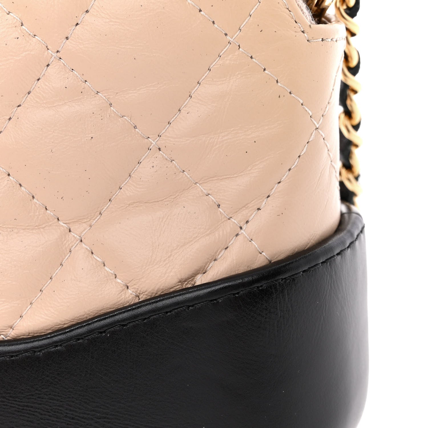 Chanel Aged Calfskin Quilted Small Gabrielle Clutch With Chain Beige Black 16 of 17