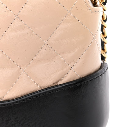Chanel Aged Calfskin Quilted Small Gabrielle Clutch With Chain Beige Black 16 of 17