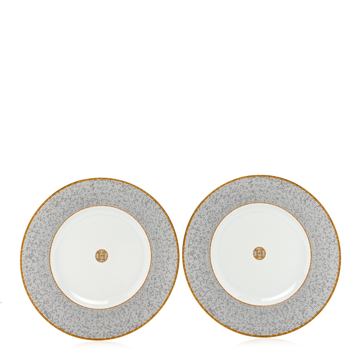 Hermes Porcelain Mosaique Au 24 Platine Presentation Plate Set of 2 Gold 1 of 10