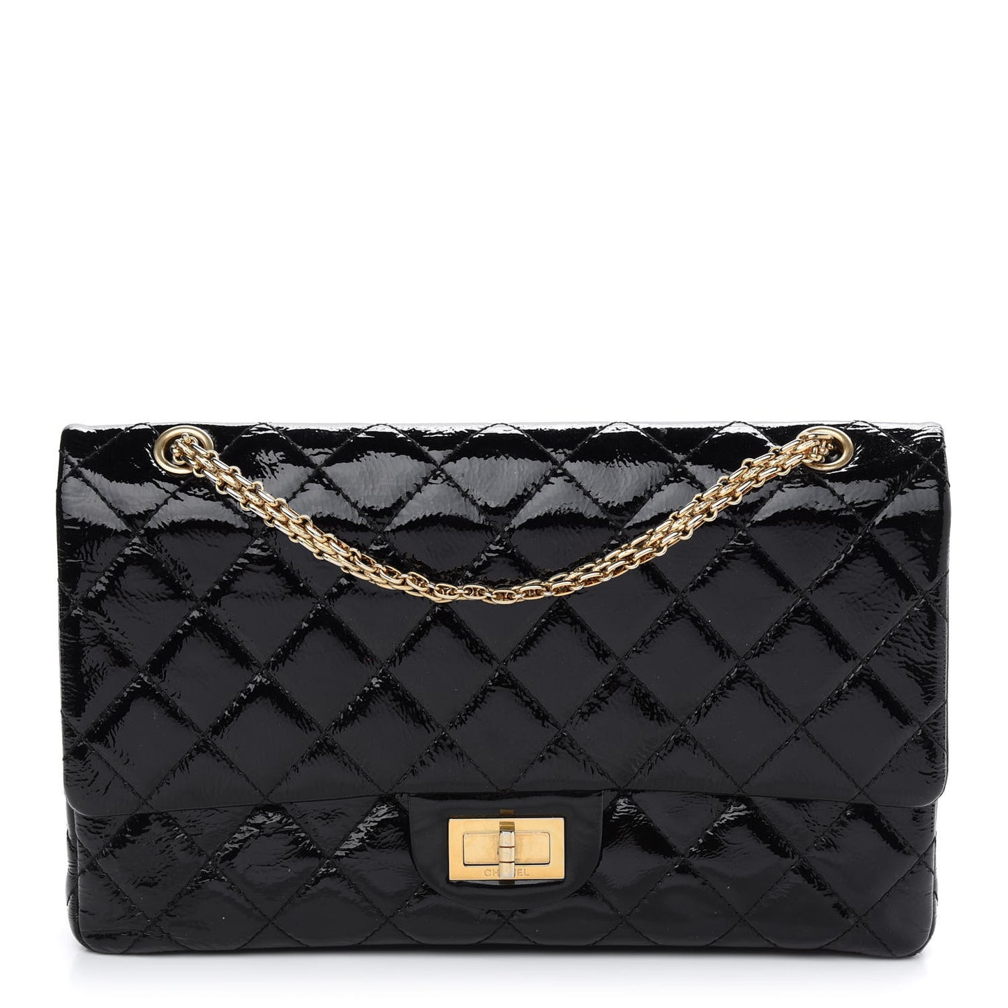 Distressed Patent Quilted 2.55 Reissue 227 Flap Black