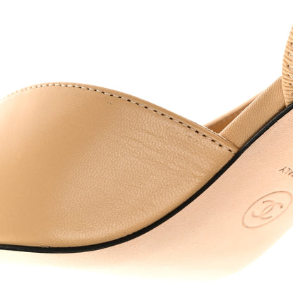Chanel Goatskin Grosgrain Cap Toe CC Slingback Pumps 37 Beige Black 11 of 12