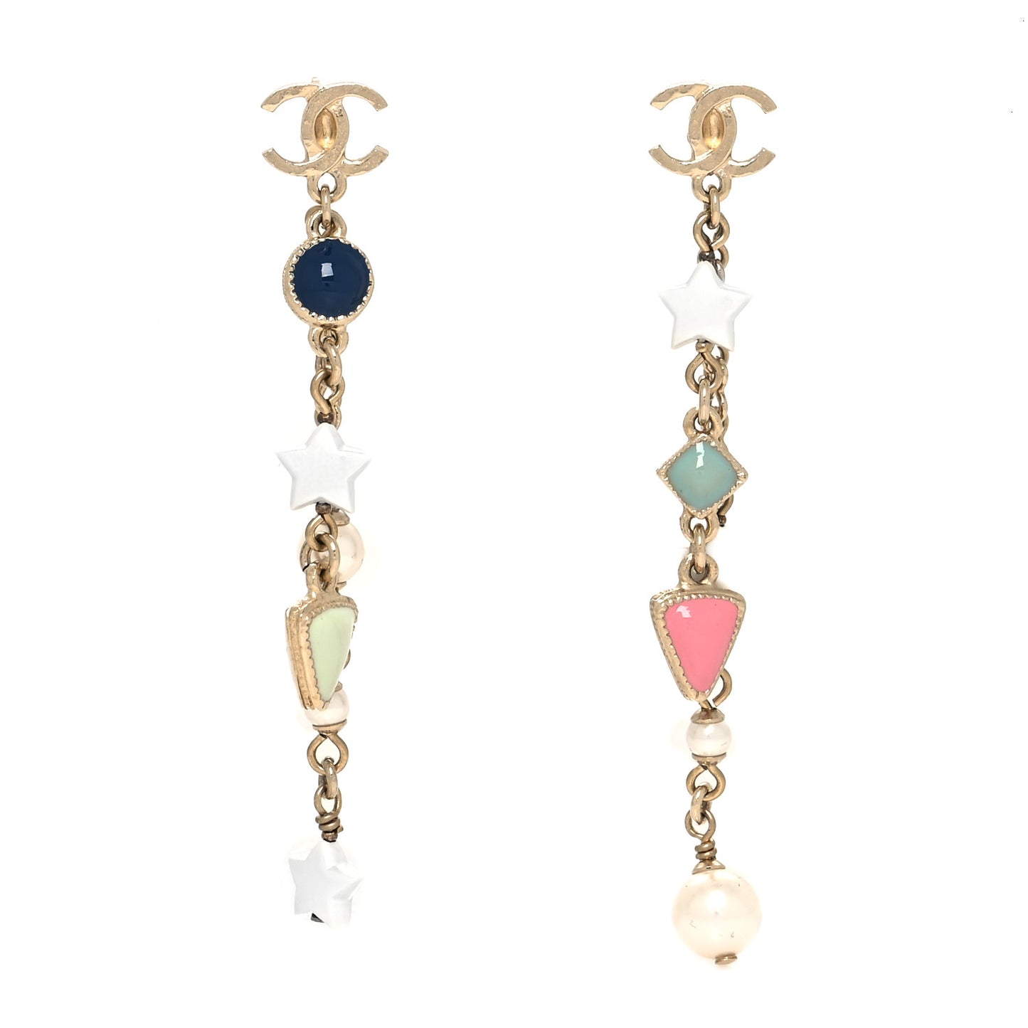 Pearl Beaded CC Drop Earrings Gold Multicolor