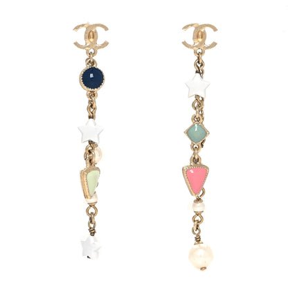Chanel Pearl Beaded CC Drop Earrings Gold Multicolor 1 of 4