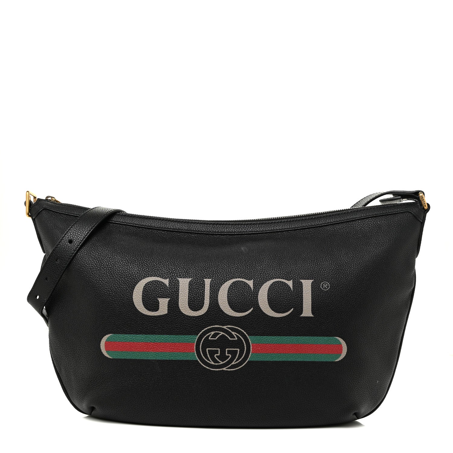 Gucci Grained Calfskin Logo Half Moon Hobo Black 1 of 14