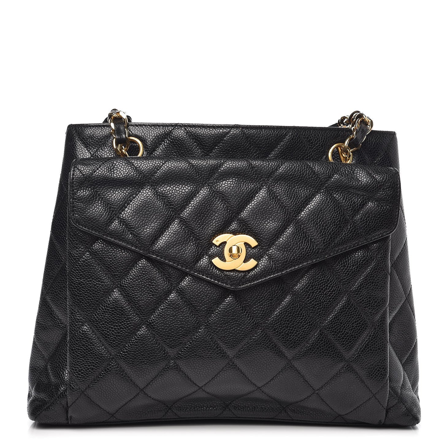 Caviar Quilted Flap Shoulder Bag Black