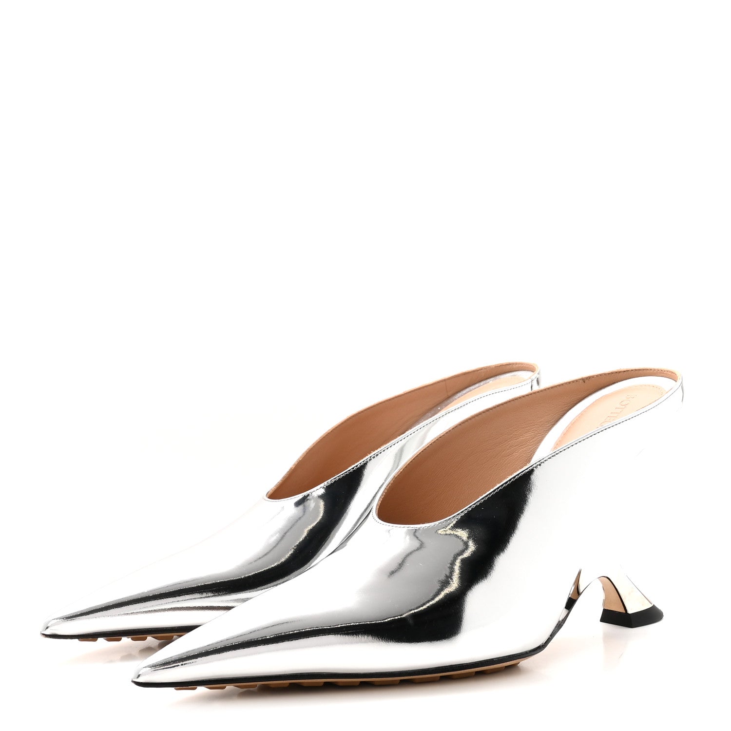 Bottega Veneta Laminated Calfskin Rocket Mule Pumps 37.5 Silver 4 of 9