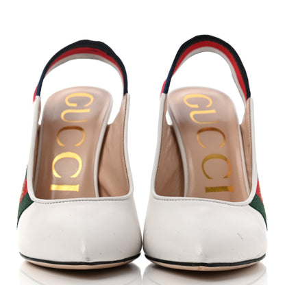 Gucci Malaga Kid Web Sylvie High Heel Slingback Pumps 36 White 2 of 5