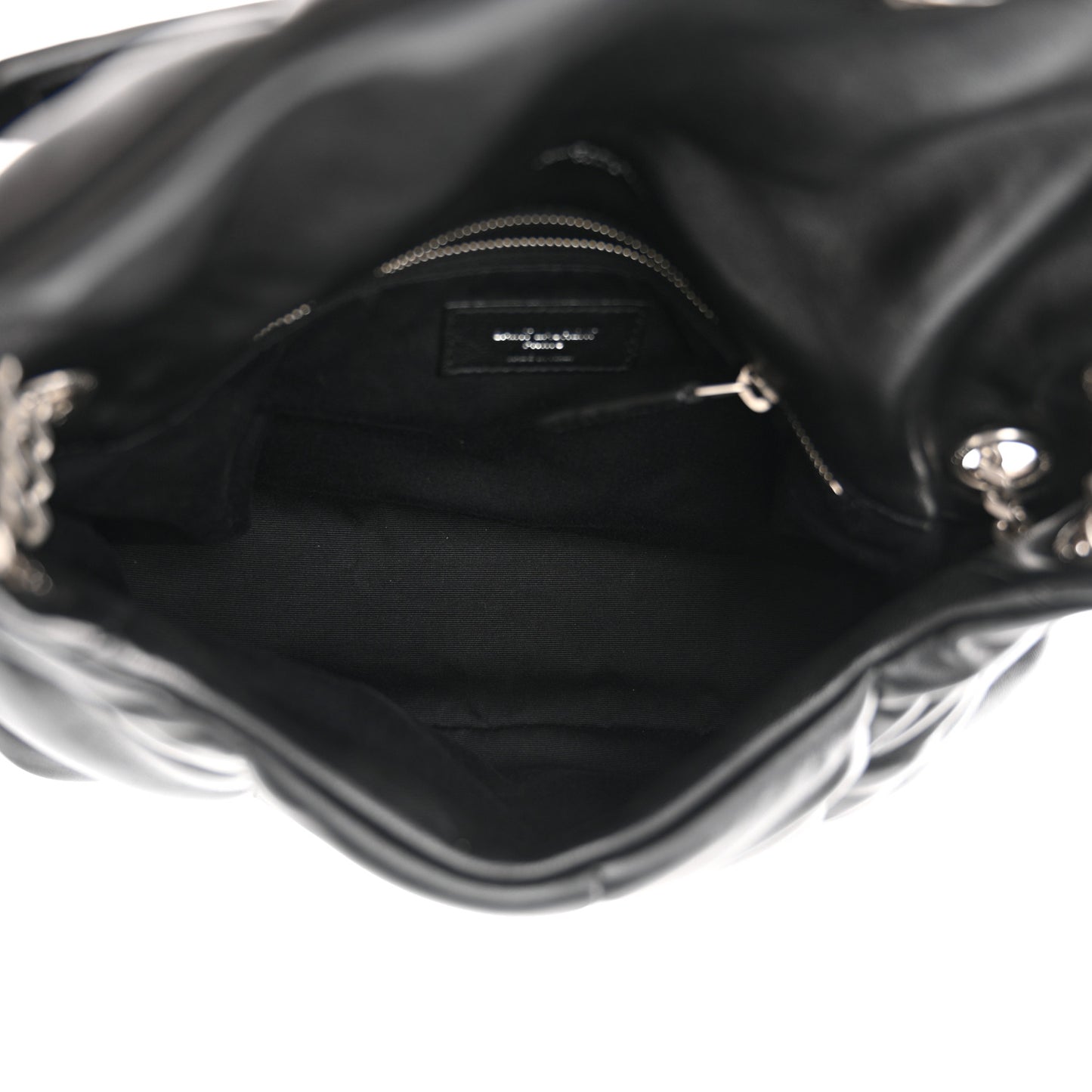 Lambskin Quilted Small Loulou Puffer Monogram Chain Satchel Black