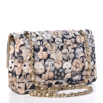 Chanel Nylon Quilted Medium Cat Emoticon Double Flap Navy Gold 4 of 14