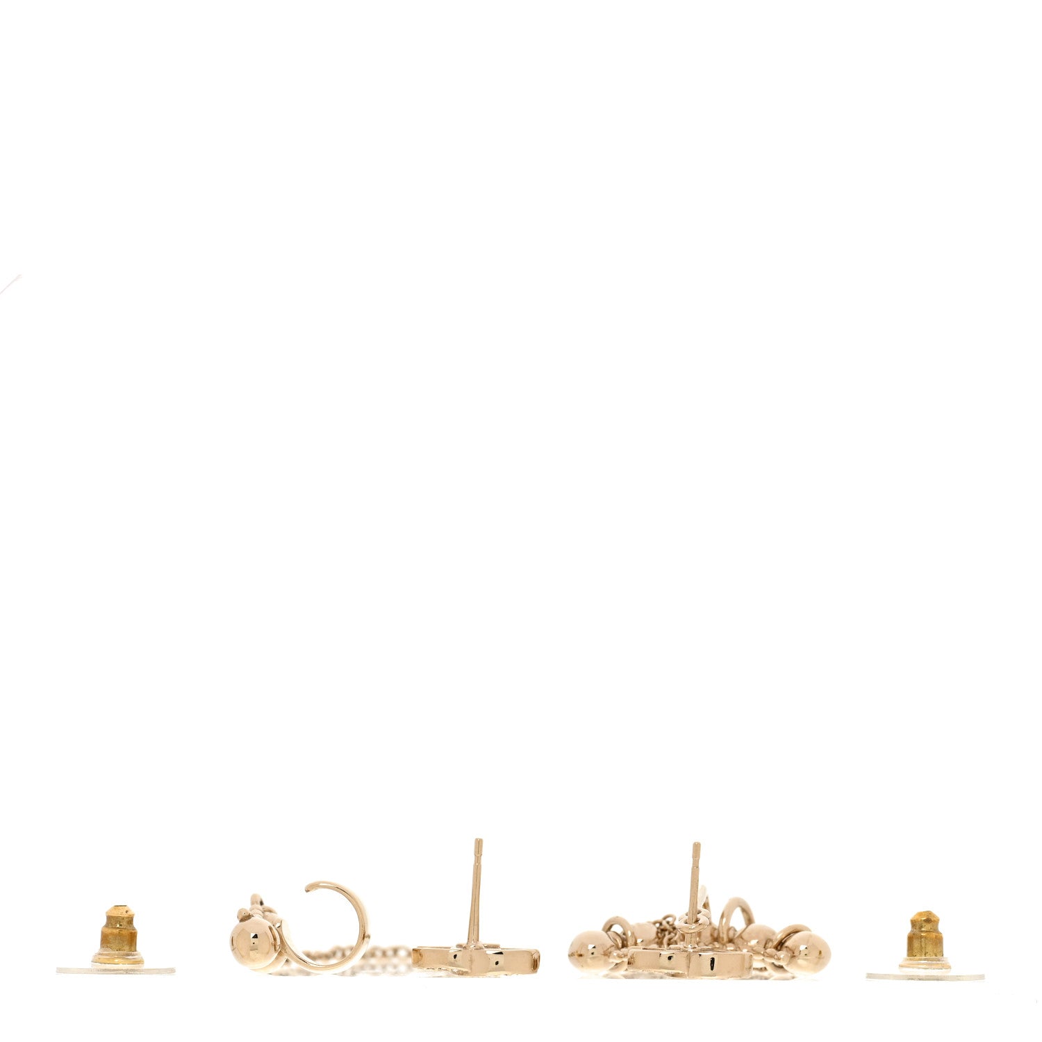 Chanel Metal Crystal CC Chain Cuff Earrings Gold 3 of 5