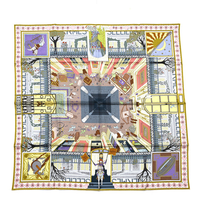 Hermes Silk Objets de Curiosite Scarf 90 Bleu Gris Jaune Soufre Rose 1 of 5