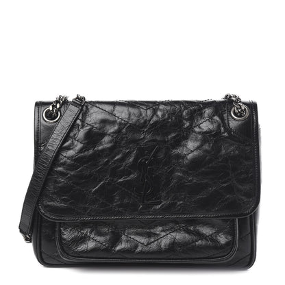 Saint Laurent Crinkled Calfskin Matelasse Monogram Medium Niki Chain Satchel Black 1 of 10