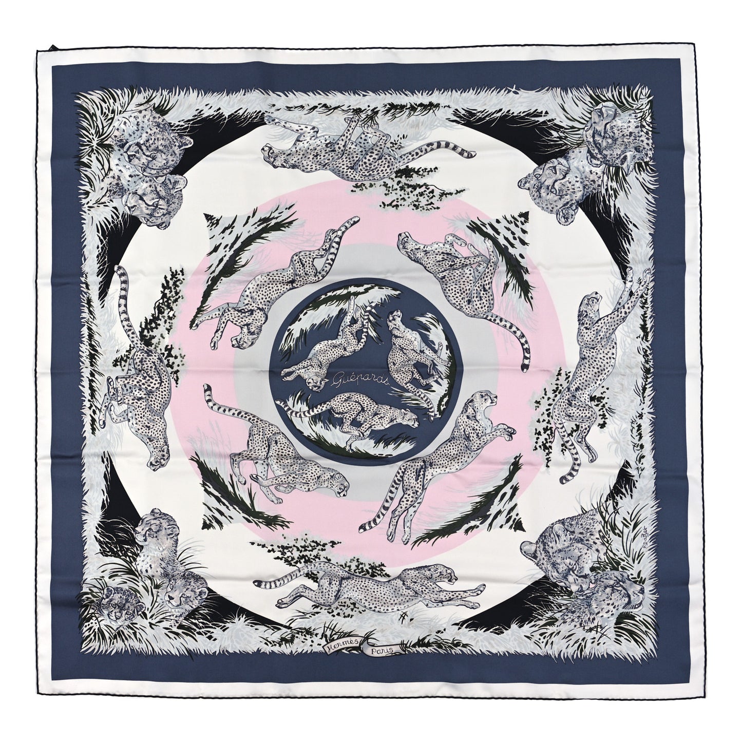 Silk Guepards Scarf 140 Pink Purple Black
