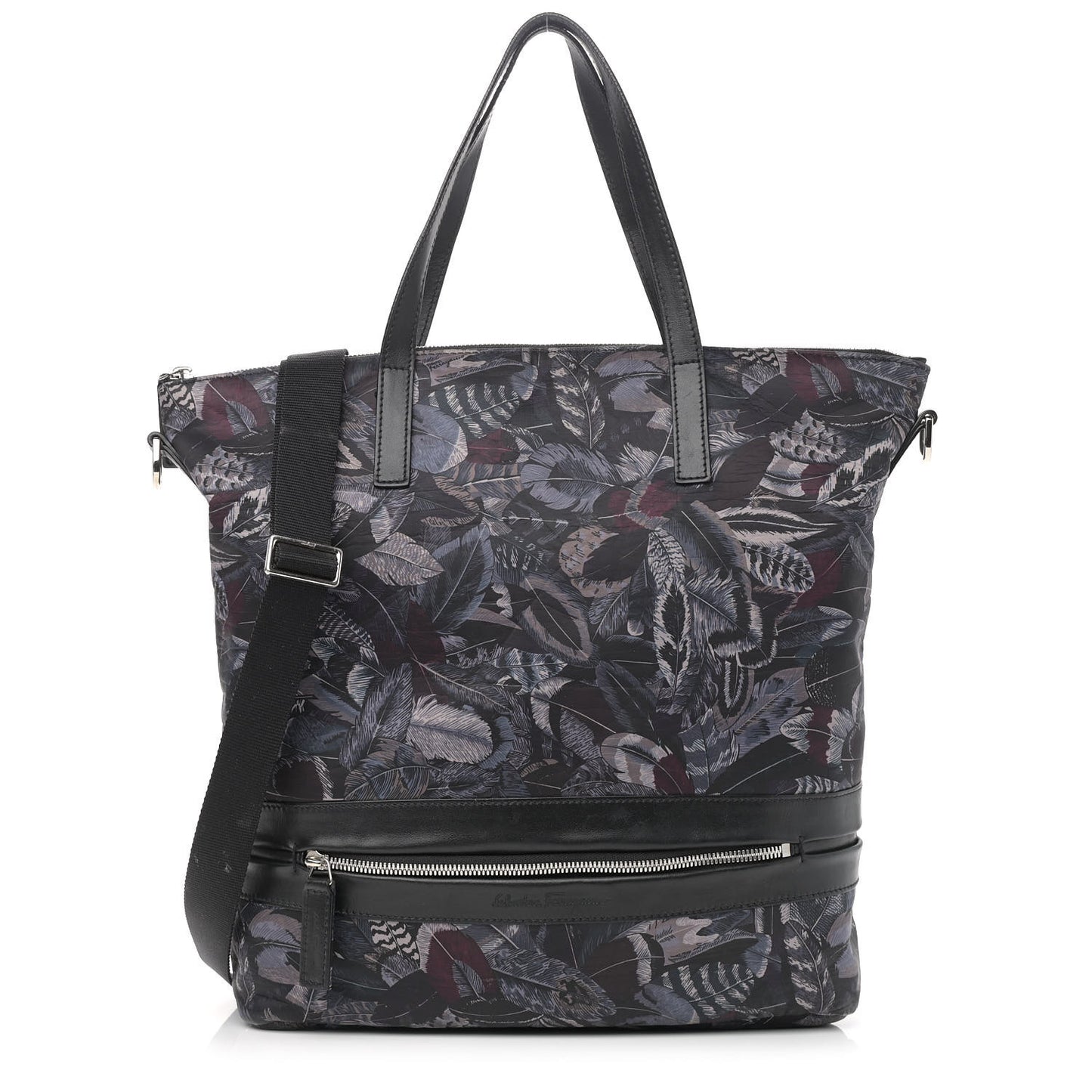 Nylon Feather Print Milos Tote Black Multicolor
