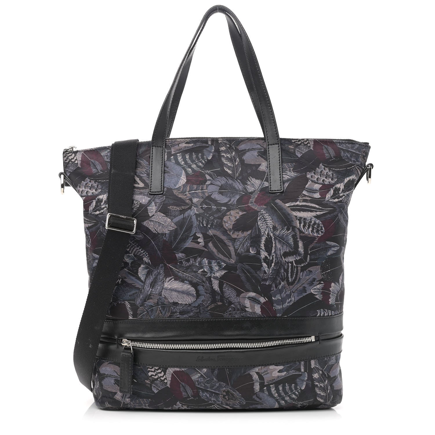Salvatore Ferragamo Nylon Feather Print Milos Tote Black Multicolor 1 of 12