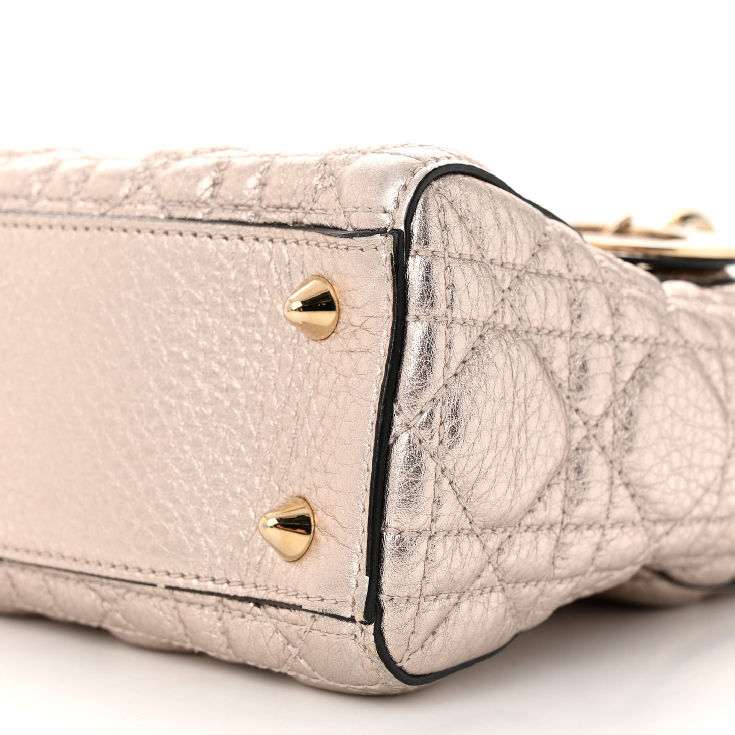 Metallic Grained Calfskin Cannage Small Supple Lady Dior Pale Gold