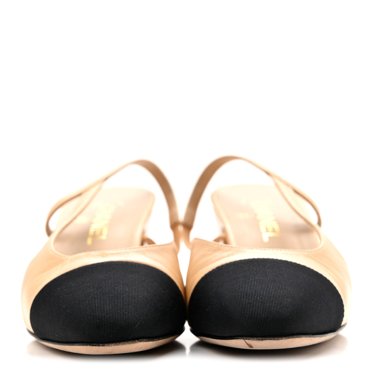 Chanel Goatskin Grosgrain Cap Toe CC Slingback Pumps 39 Beige Black 3 of 11