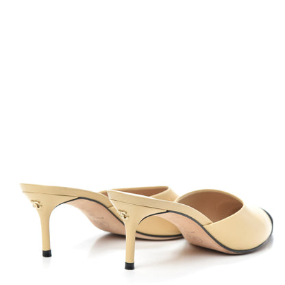 Chanel Lambskin Grosgrain Cap Toe CC Mules 35 Beige Black 4 of 7