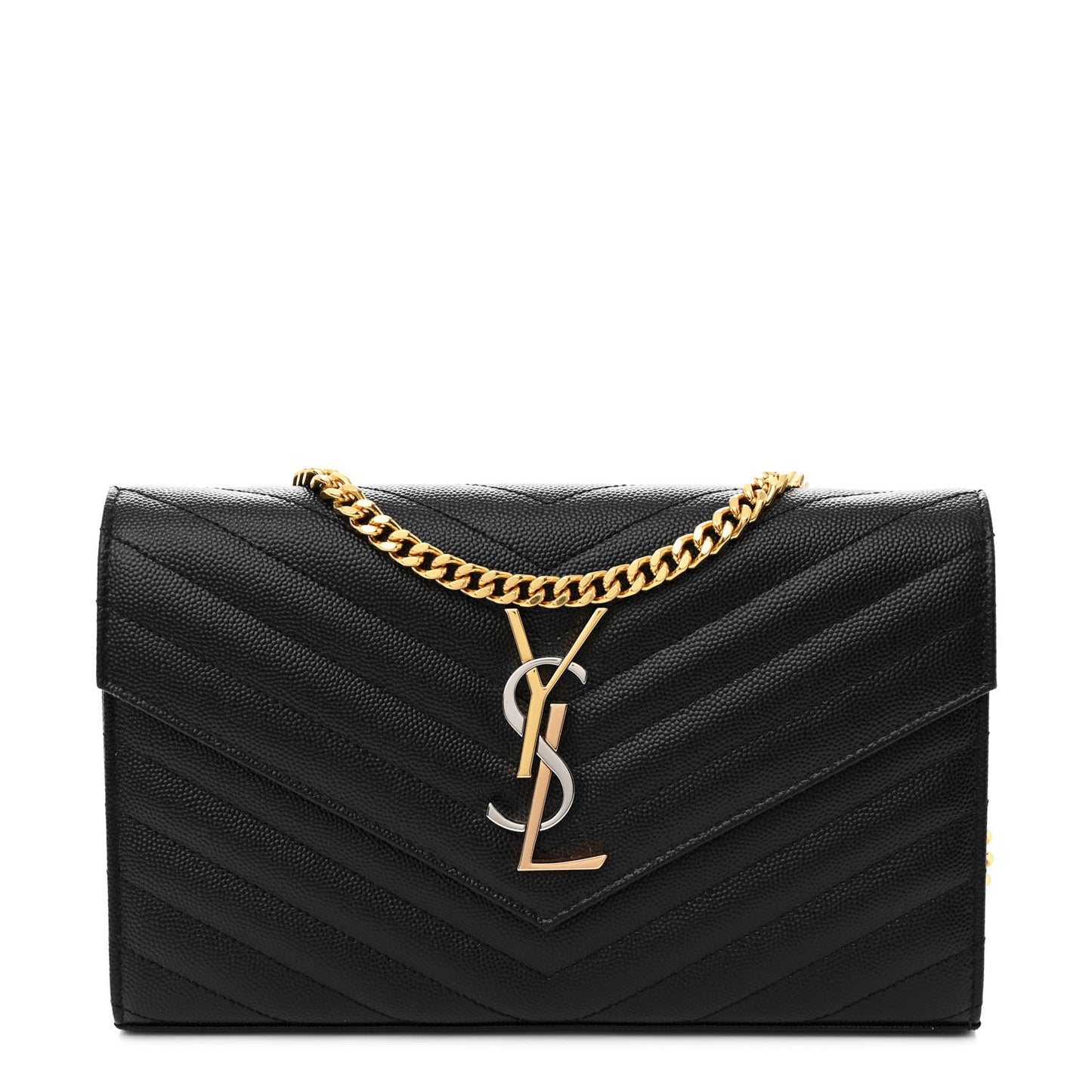 Grain De Poudre Matelasse Chevron Monogram Chain Wallet Black