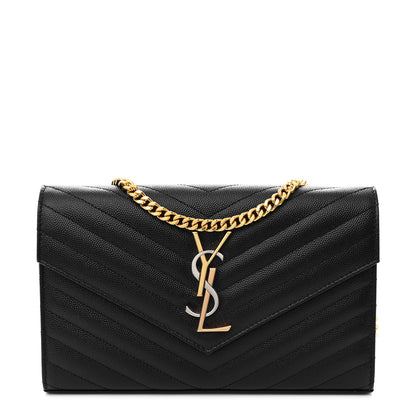 Saint Laurent Grain De Poudre Matelasse Chevron Monogram Chain Wallet Black 1 of 12