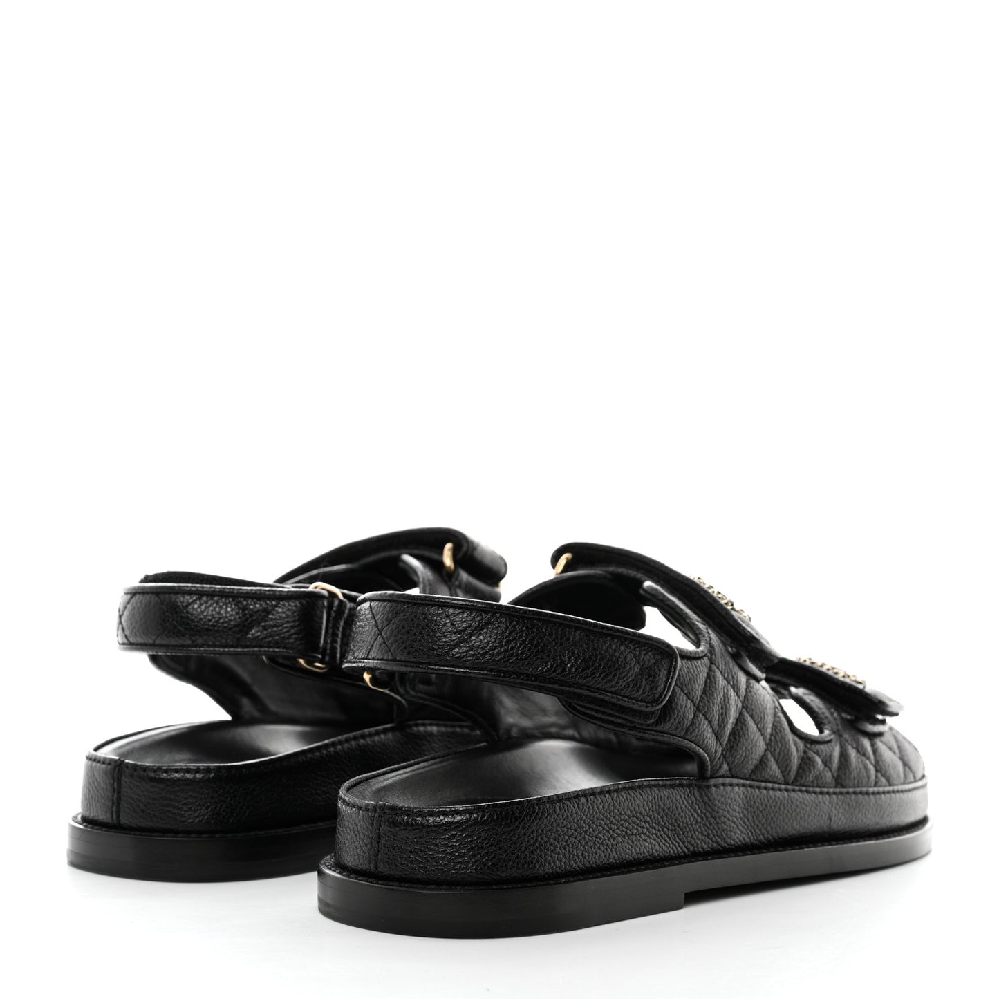 Grained Calfskin Velcro Dad Sandals 39 Black