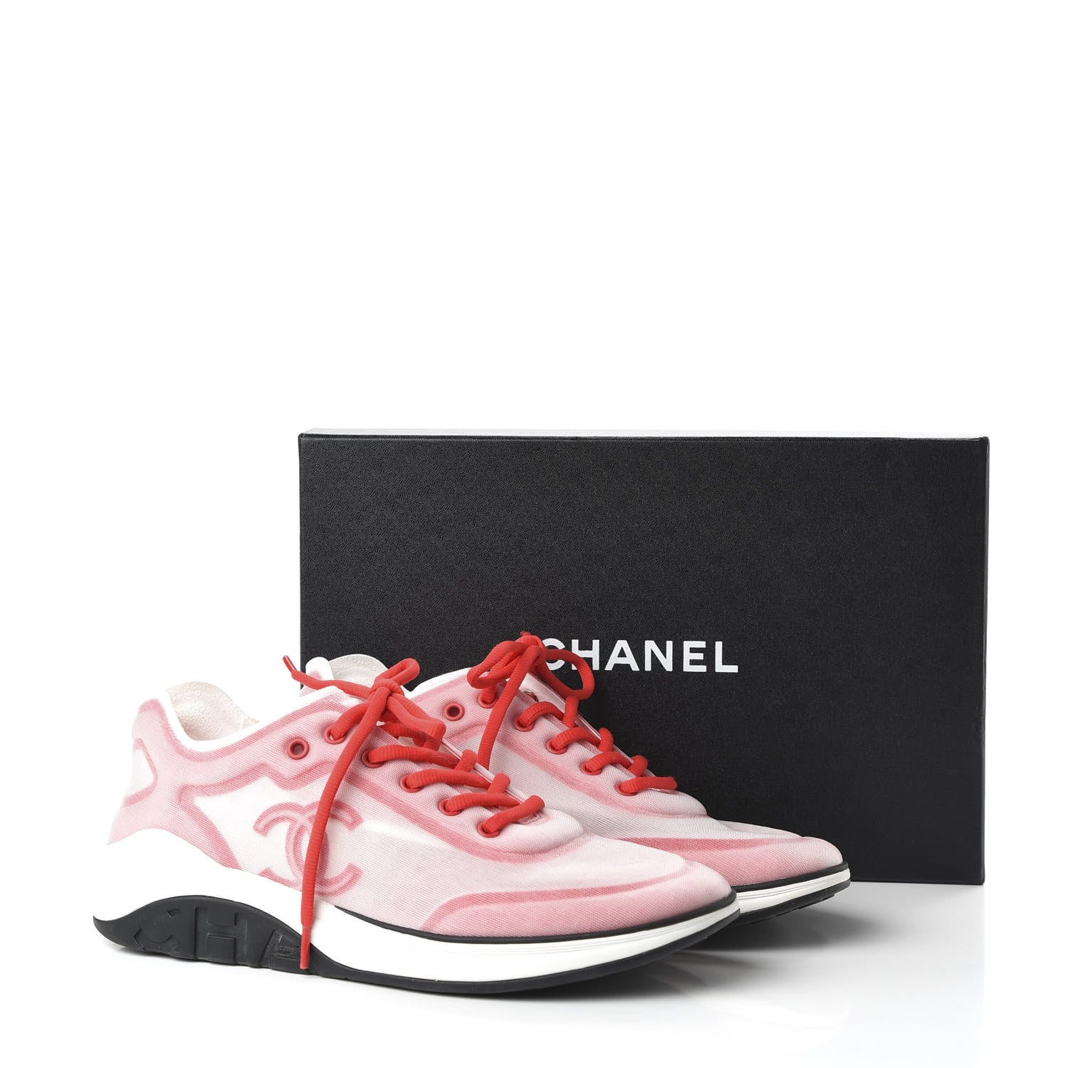 Chanel Lycra Fabric CC Sneakers 42 White Red 9 of 10