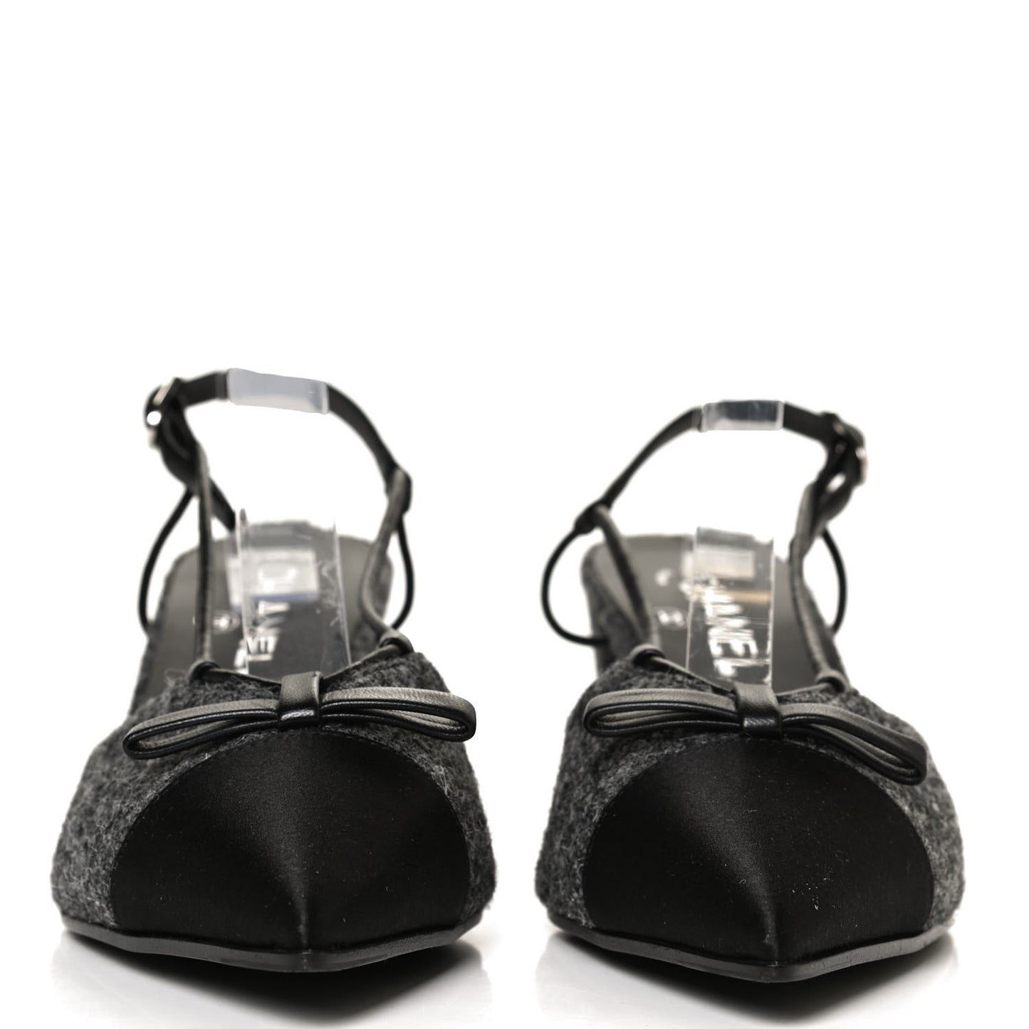 Tweed Satin Slingback Cap Toe Bow Pumps 39.5 Grey Black