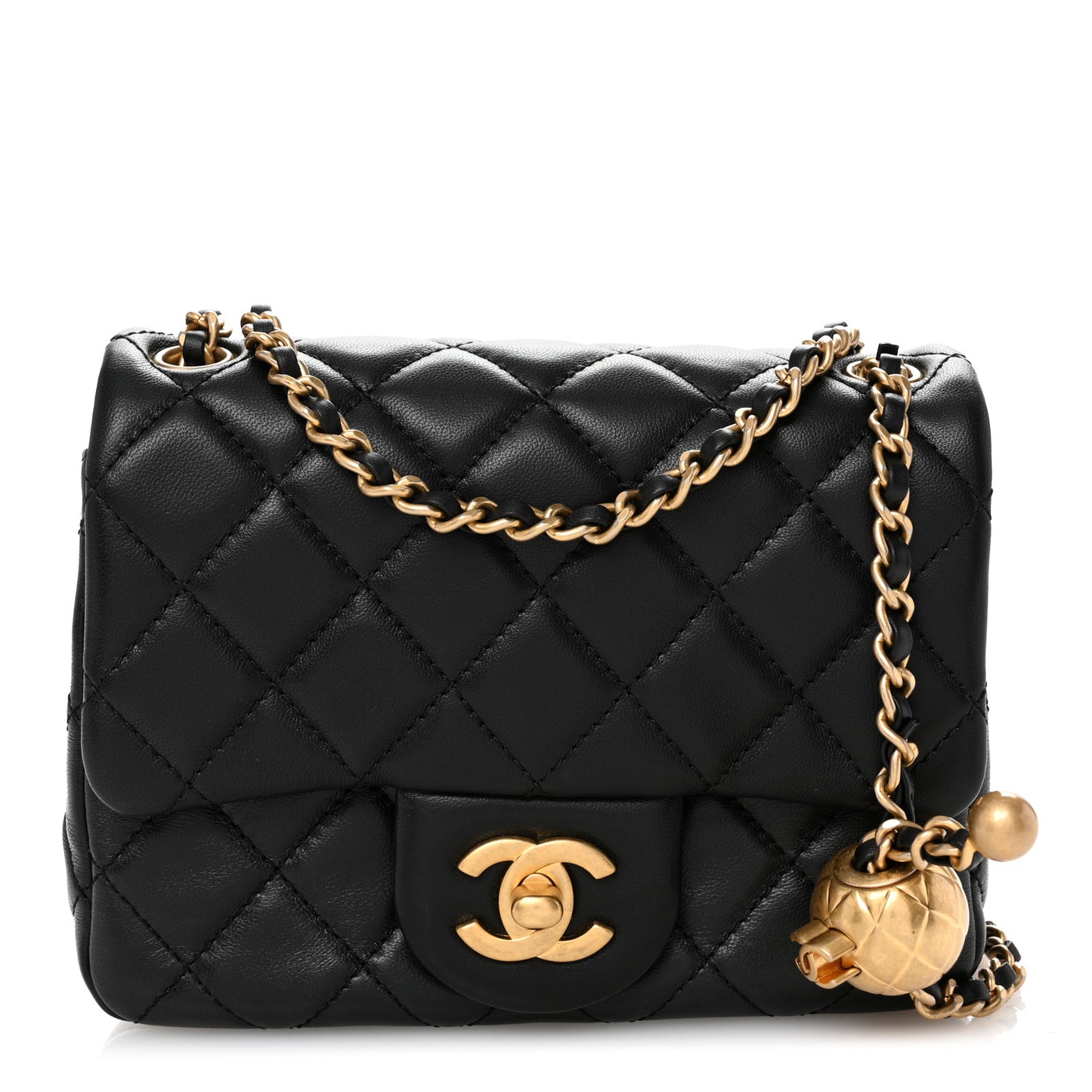 Lambskin Quilted Mini Pearl Crush Flap Black