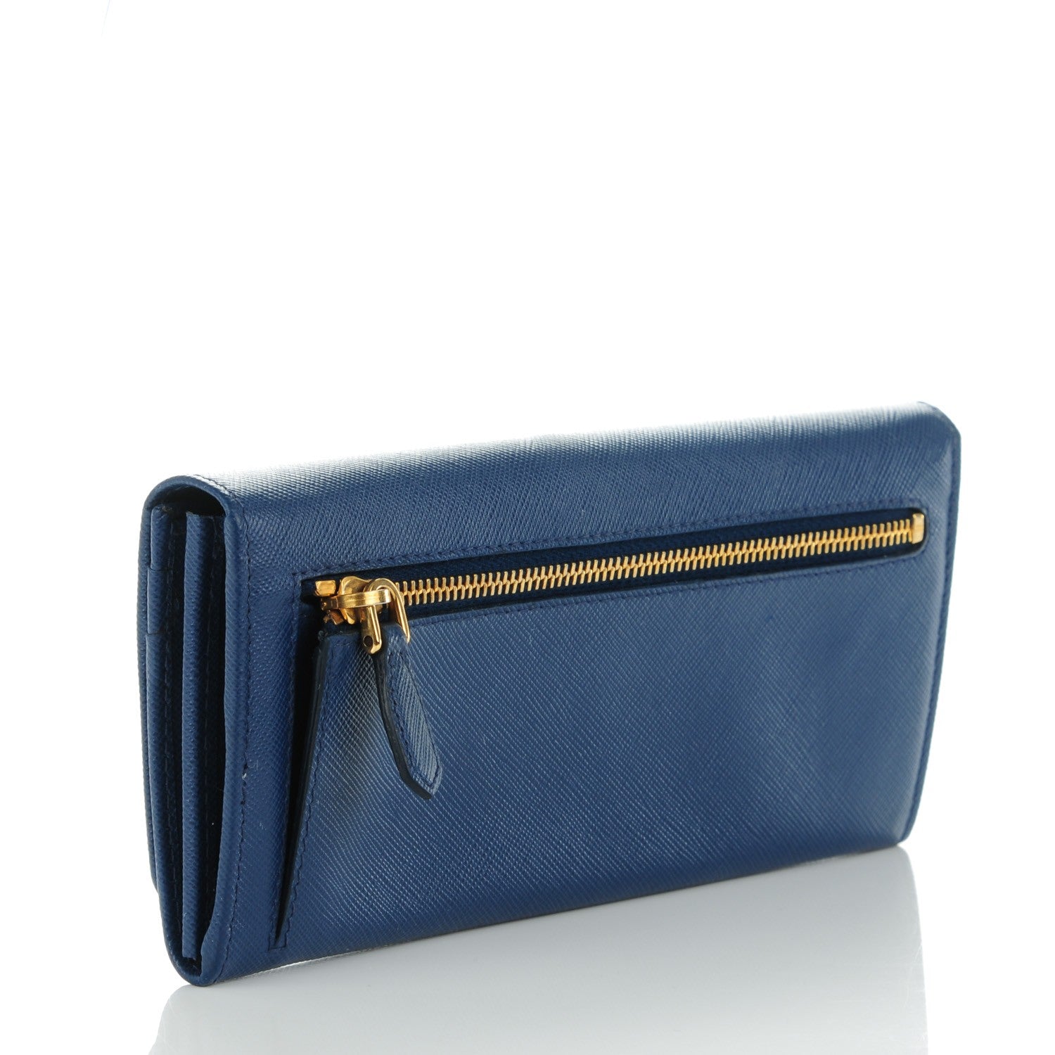 Prada Saffiano Metal Continental Flap Wallet Bleuette 3 of 9