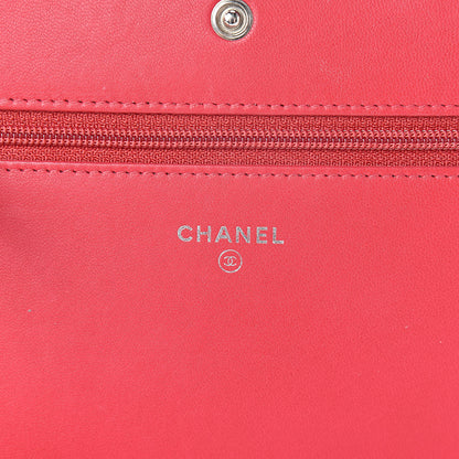 Chanel Goatskin Quilted Diamond CC Wallet On Chain WOC Red 6 of 16
