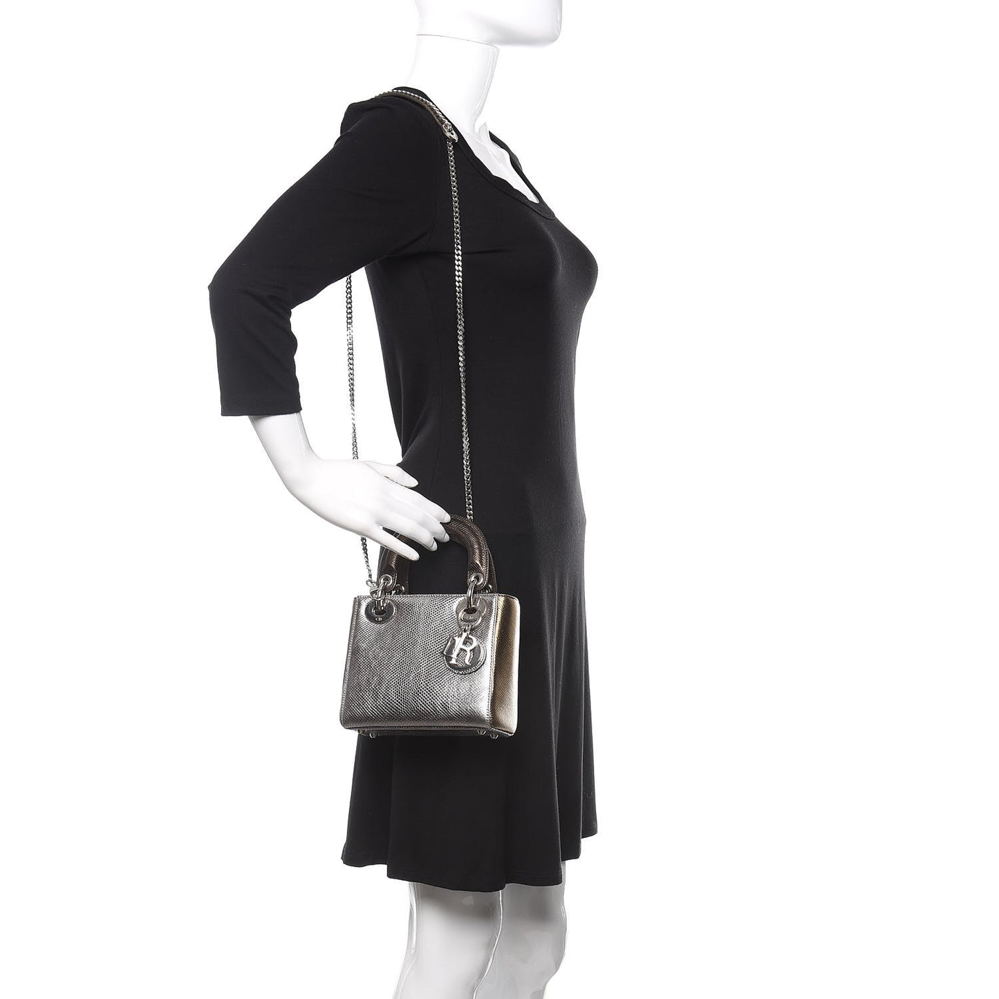 Metallic Karung Mini Lady Dior Silver Bronze