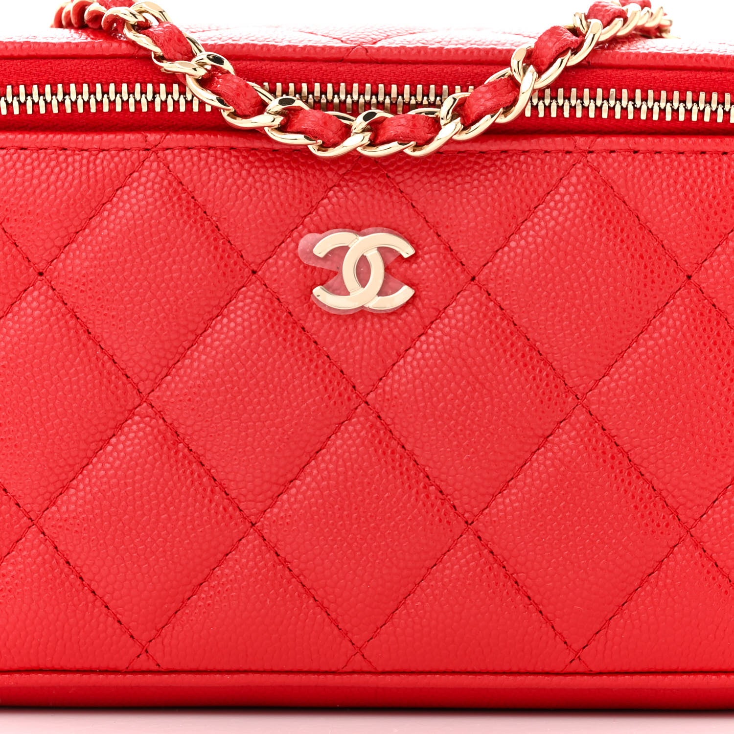 Chanel Caviar Quilted Small Vanity Case With Chain Red 8 of 11
